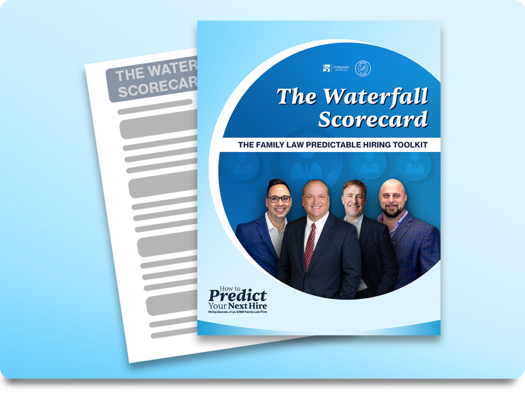 Cover of 'The Waterfall Scorecard' toolkit featuring four men in suits on a blue background