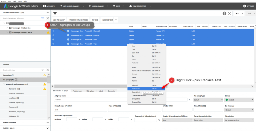 adwords editor duplicate adgroups