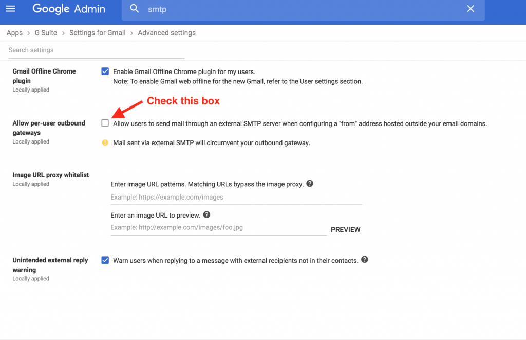Enable SMTP for G Suite Users