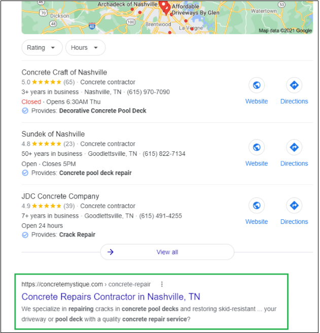 Maps pack from Google search results