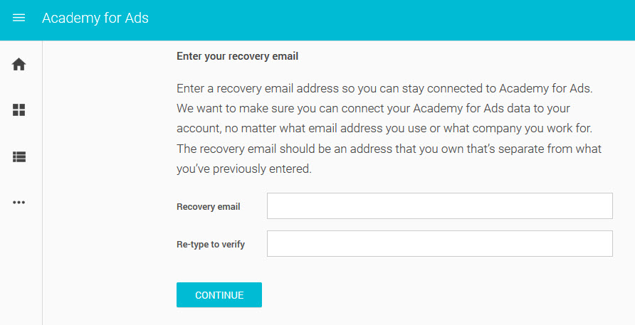 academy for ads email recovery screen