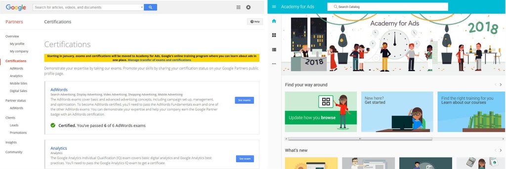 side by side visual comparing google adwords to academy for ads