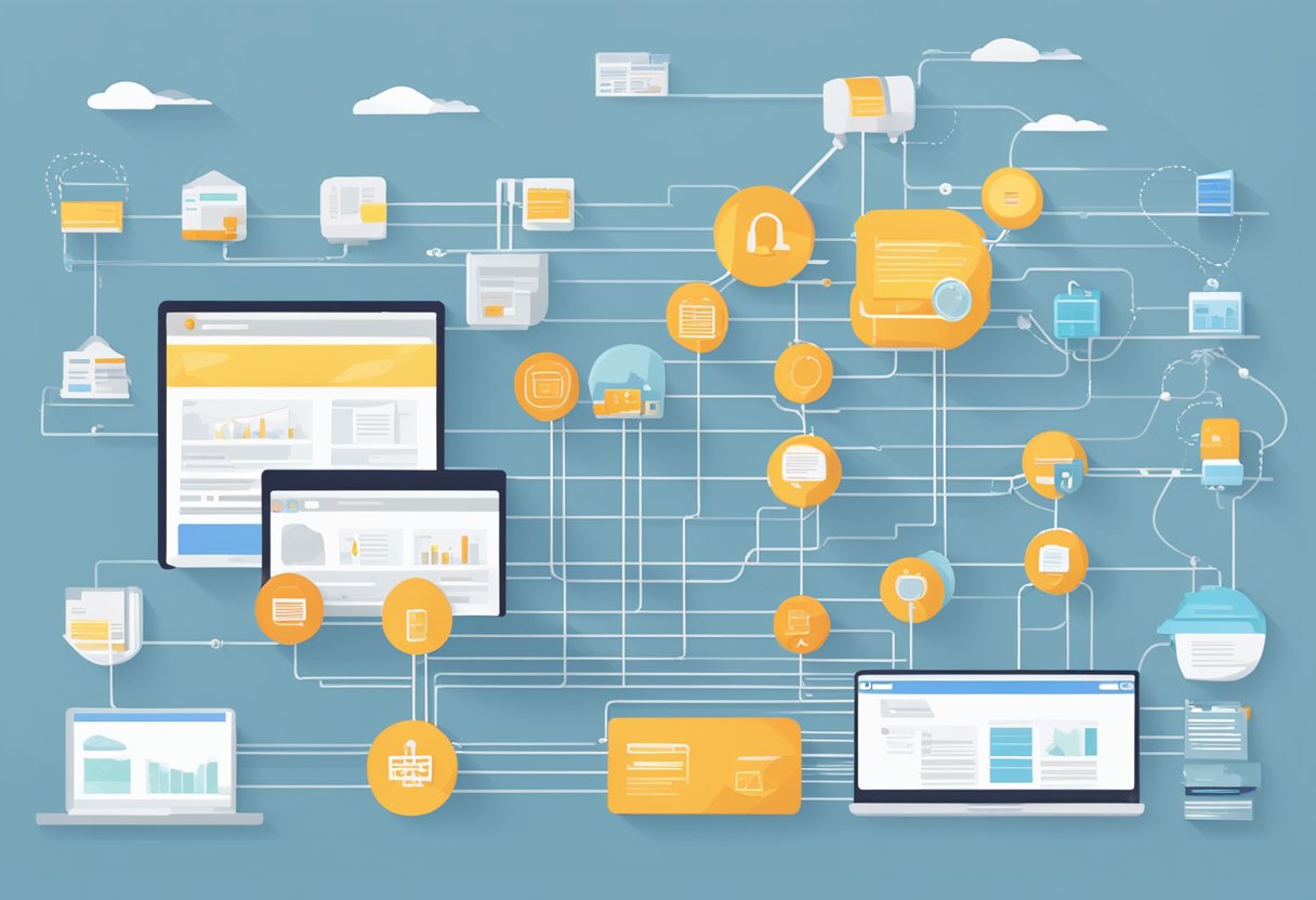 A website with multiple service area pages connected through a hierarchical silo structure, showcasing the interconnectedness of the content
