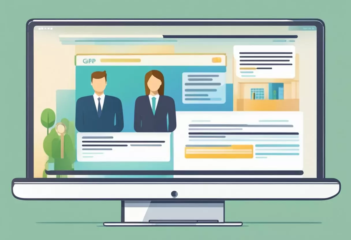 A computer screen displaying a family law firm's website with a prominent GDPR compliance notice. Positive and negative online reviews are shown on the screen