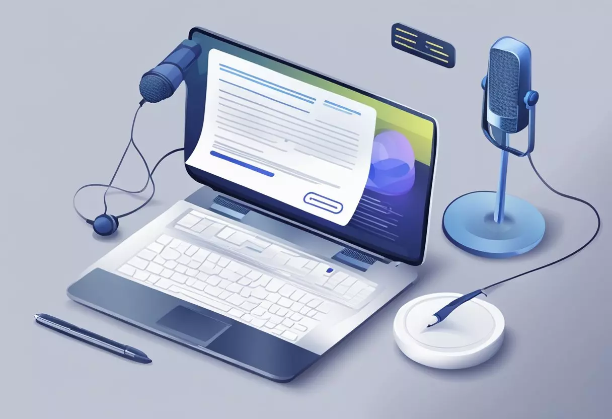 A law firm's FAQ page displayed on a computer screen with a microphone icon, indicating voice search optimization