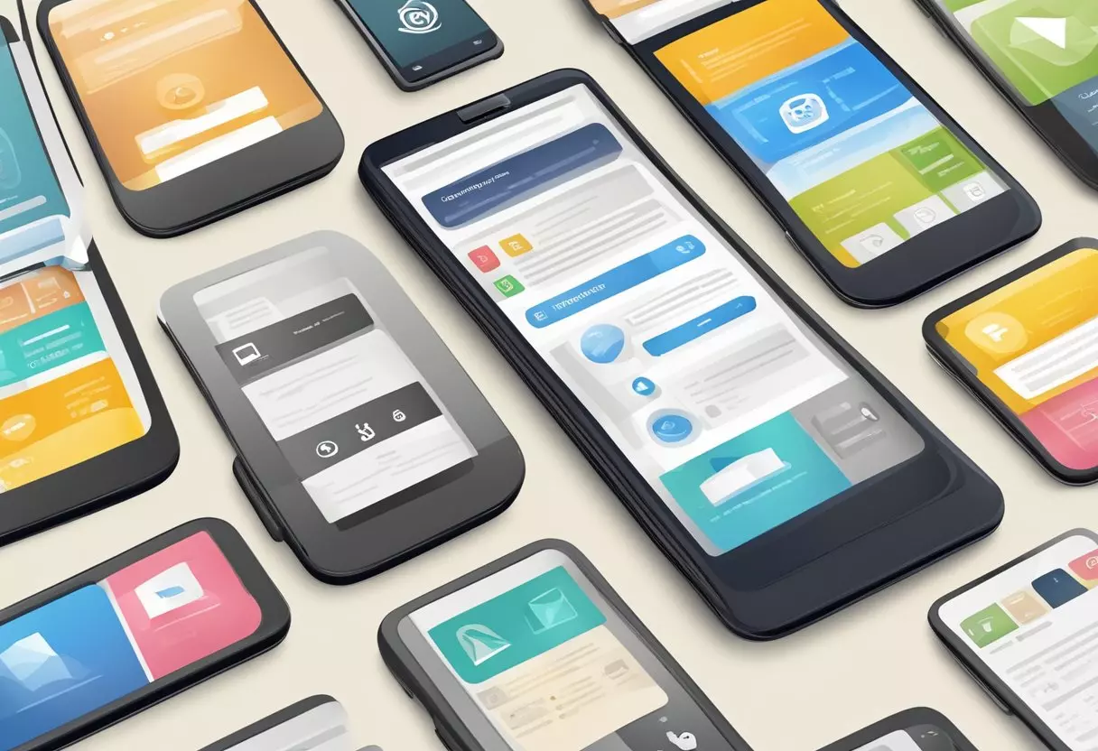 A smartphone displaying a website with simplified navigation icons, optimized for smaller screen sizes